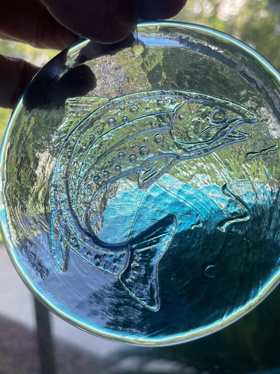 Source Unknown Other - Glass Fish Print Sun Catcher Round Blue Glass 4" round Hanging Nautical!